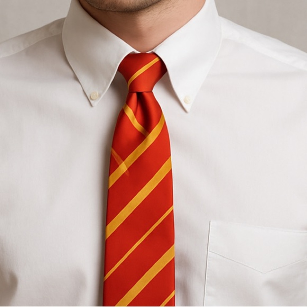 ROMA 100% Silk Tie — Orange Red & Gold Stripes — Made in Italy